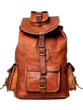 Genuine Hand Tooled Leather Travel Backpack, Natural Tan Western Boho
